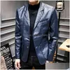 Herrläder faux höstdräkt jackor män solid motorcykel långärmad blazer rockar mode casual smal affär pu outwear man dh7pj