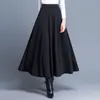 Skirts Black Autumn Elegant Pleated Long Skirt For Women High Waisted Red Vintage Plus Size A-line Versatile Party Fashion