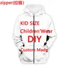 Erkek Hoodies Özel Yapımı DIY Çocuk Kıyafetleri Kid's Hoodie Casual Trachsuit Harajuku Ailesi 3dprint Zip/Hoodies/Sweatshirt