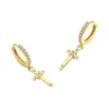 New Copper Inlaid Zircon Cross Conical Ear Clip Earrings in Korean Style Jewelry