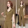 2024 Spring/Summer New Casual Sportswear Set with a Womens Foreigner Style Age Reducing Wide Legged Pants Fashionable and Slimming Two Piece Set