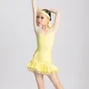 Scene Wear Child Samba Chacha Latin Dance Performance Dresses Girls Yellow Mesh Sleeves Dress Clothes SL9879