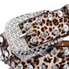 Korean versatile women's belt women's diamond inlaid leopard belt women's belt full diamond wide belt 240315