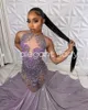 Lilac Purple Sparkly Evening Pageant Dresses for Black Girl Luxury Diamond Crystal Gillter Prom Gown vestido lila damas de honor