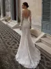 Abiti da sposa sirene arabi di lusso Dubai Cristalli scintillanti maniche lunghe in pizzo abiti da sposa da sposa Courl Train Tulle Swirt Sustined Robes de Mariee