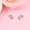 Stud Earrings Christmas Crystals Triple Stone Heart For Women 925 Sterling Silver DIY Fashion Small Jewellry Fine Girl