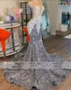 2024 glänzende graue Pailletten-Meerjungfrau-Abendkleider Luxus O-Ausschnitt Spitze Applikationen Plus Size Geburtstagsparty-Abschlussballkleider für arabische Frauen nach Maß