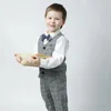 Ensembles de vêtements pour enfants, gilet à carreaux, robe avec nœud, chemise en coton à manches longues, costume pour garçon, ensemble trois pièces, printemps