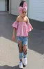 Baby Girls Ins Sets Pink Tops Hole Dżinsy Spodnie Opaski 3PCS Set Fashion Girl Dziewczyna Butique Ubrania niemowląt Z119534908