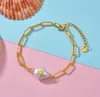 Roestvrij staal voor vrouwen Gold Metal Star Verstelbare ketting Nieuwe Designer Femme Charm Bracables Barokke Pearl -armband roestvrij