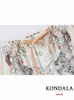 Kondala Vintage Chic Print Holidady Set Casual Women Pass Fashion Long Sleeve Silk Overdimased Shirt Wide Leg Drawstring Pant 240309