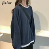 Jielur Kpop Brief Hoody Mode Koreanische Dünne Chic Damen Sweatshirts Coole Marineblau Grau Hoodies für Frauen M-XXL 240313