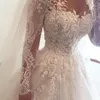 Exquite Apliques de encaje Mangas largas Una línea Vestidos de novia Princesa con cuentas Vestidos de novia Capilla Tren Marfil Tul Novia Ropa formal 2024 Primavera Verano