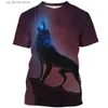 Heren T-shirts Heren T-shirt 3D Animal Wolf patroon Ts Zomer Oversized O-hals Korte Slve Tops Casual Sweatshirt Strt Harajuku Trui Y240315