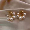 Boucles d'oreilles élégantes en métal coréen avec perles en or jaune 14 carats pour femmes, bijoux à la mode, de luxe, pour fête de mariage, pour filles, inhabituelles, 2024