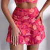 Work Dresses 2 Pieces Woman Sets Summer Sexy Short Skirt Tall Waist Puff Sleeve Fold Suits Floral Print Clothing Drop GHH8106