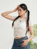 女性用Tシャツ女性Y2Kセクシーなレーストップローカットスリムフィットショルダータンククロップトップビンテージフェアリーストリートウェア