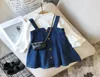 2020 28y幼児の女の赤ちゃんファッション服2PCS白い固形フレア長袖Blousedededenim Bib Dressカジュアル服fall set3198831