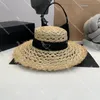 Lafite Chapeau de paille pour femme - Chapeau de vacances à large bord - Chapeau de protection solaire d'été avec sangle