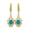 Dangle Earrings Classic Pastoral Style Cut-out Pattern Exquisite Oval Turquoise Earings For Women Engagement Jewelry Cheongsam Accessories