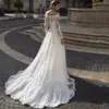 Lace A Neck Bateau Line Sleeves Wedding Dresses Court Train Ivory Long Bridal Gowns Country Garden Beach Modern Bride Dress Custom Made