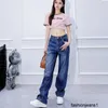 Women's Jeans Nanyou Xiaoxiang 24SS New Pant Hem Personalized Double C Embroidered Loose High Waist Leather Brand Jeans for Women V6WZ