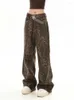 الجينز النسائي Leopard Print Women 2024 High Phensed Wide Streetwear Vintage Cargo Denim Pants Fashion Discal Laggy Y2K