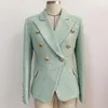 High street est designer jaqueta feminina clássico botões de metal duplo breasted tweed blazer verde menta 240306