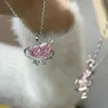 Fashion Pink Purple Crystal Heart Planet Pendant Necklace Y2K Girls Zircon Aesthetic Clavicle Chain Party Women Jewelry Gifts 240311
