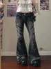 Jeans femininos mulher tendência moda japonesa alta rua streetwear casual listrado botão gráfico bolsos lavagem tie-tingido denim