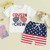 Ensembles de vêtements pour bébés garçons, ensemble de shorts, t-shirt à manches courtes et lettres imprimées avec taille élastique, tenue d'été pour le 4 juillet