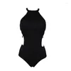 Roupa de banho feminina wisuwore sexy maiô halter uma peça terno preto aberto volta magro monokini banho natação wear férias beachwear