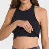 LU ALIGN LEMIN NECK CURMED 2IN1 High Yoga Sport Crop Top Women Sexy Back Cutout Wybout Gym Vest Stest Tops with Bruy in Bra XS-XL S