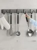 Kitchen Storage Non Punching Hanging Pole Rack Pot Shovel Spoon Stainless Steel Row Hook Wall Type