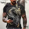 Homens camisetas Mens Dragão T-shirt Moda 3D Impresso Camiseta Animal Padrão Curto Slved Oversized Strtwear Ts Verão Casual Mens Tops Y240321