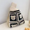 Bolsa feminina balde de lã de malha japonês e coreano mão carregando casual sacola almoço urso