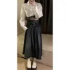 Work Dresses Korean Simple Lapel Neck White Long Sleeve Shirts Women Y2k E-Girl High Waist Denim Skirts 2024 Autumn Two Piece Sets