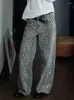 Женские джинсы, широкие брюки с леопардовым принтом в американском стиле, женские уличные потертые потертые брюки в стиле Харадзюку с галстуком, мешковатые повседневные брюки Y2K