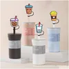 Drinking Sts Girls Icecream Coffee Milk Tea Animals Sile St Toppers Accessories Er Charms Reusable Splash Proof Dust Plug Decorative 8 Ottxj