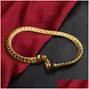 Manchet Yhamni Mannen Vrouwen Gouden Armbanden Met 18Kstamp Nieuwe Trendy Pure Kleur 5Mm Brede Unieke Snake Chain Armband Luxe sieraden Ys242243 Otwhg