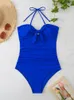 Women's Swimwear One Piece Women Swimsuit 2024 Solid Halter Bow Push Up Sexy Bodysuit Monikini Summer Beach Wear Bathing Suit Female