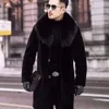 Manteau d'hiver en fausse fourrure pour hommes, longueur moyenne, grand col, Faux vison avec coton et tenue épaisse