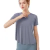 Lu Align Lemon Yoga Mulheres Respirável Camiseta Solta Cor Sólida Gola Redonda Manga Curta Treino Fiess Camisa Feminina Correndo Ginásio Top Sportswea