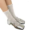 Women Socks Aesthetic Heart Jacquard Mesh Ruffle Frilly For Elegant Hollowed Out Lace Summer Middle Tube Calf F0T5