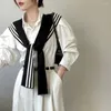 Scarves Blouse Shoulders Fake Collar Knitted Shawl Retro Solid Color Cape Wool Sunscreen Cloak Black White Stripe Scarf Women