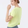 Lu Align Lemon Yoga Mulheres Respirável Camiseta Solta Cor Sólida Gola Redonda Manga Curta Treino Fiess Camisa Feminina Correndo Ginásio Top Sportswea