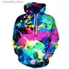 Herrtröjor tröjor 3d hoodies män splatter färgglada färgfläckar 3D -tryck 2023 Nya sweatshirt streetwear pullovers toppar plus size l240315