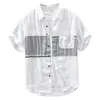 2775 Summer Trendy New Trend Splicing Linen Short Sleeved Shirt For Mens Fashion Casual mångsidig halvärmad skjorta Trend