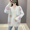 Giacca da donna in maglione carino cartone animato coreano lavorato a maglia Autunno Inverno 2024 Cardigan in maglia ispessita versatile e allentato elegante