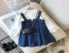 2020 28Y Toddler Baby Girl Fashion Clothing 2pcs White Solid Flare Long Sleeve BlouseDenim Bib Dress Casual Outfits Fall Set5614077